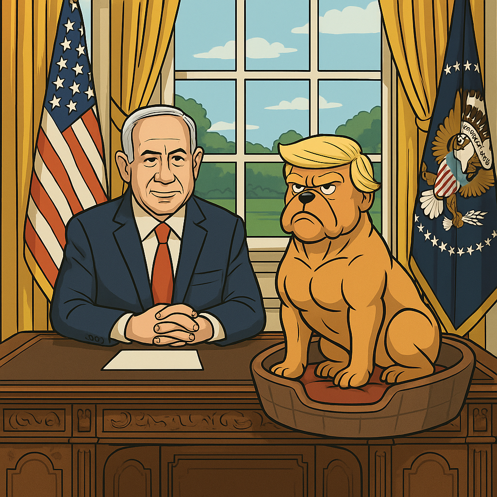 Trump the dog and Netanyahu in the Oval Office