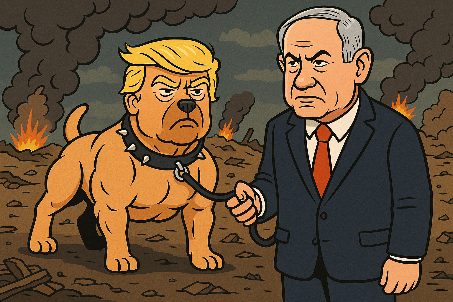 Trump dog on battlefield held on a leash
